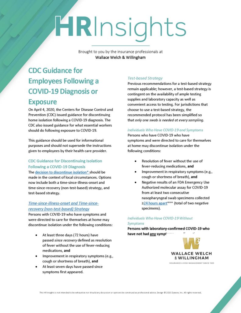HR Insights: CDC Guidance for Employees Following a COVID-19 Diagnosis or Exposure